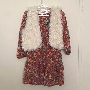 Knitworks Rust Floral Tiered Dress with Pink and Blue Flowers